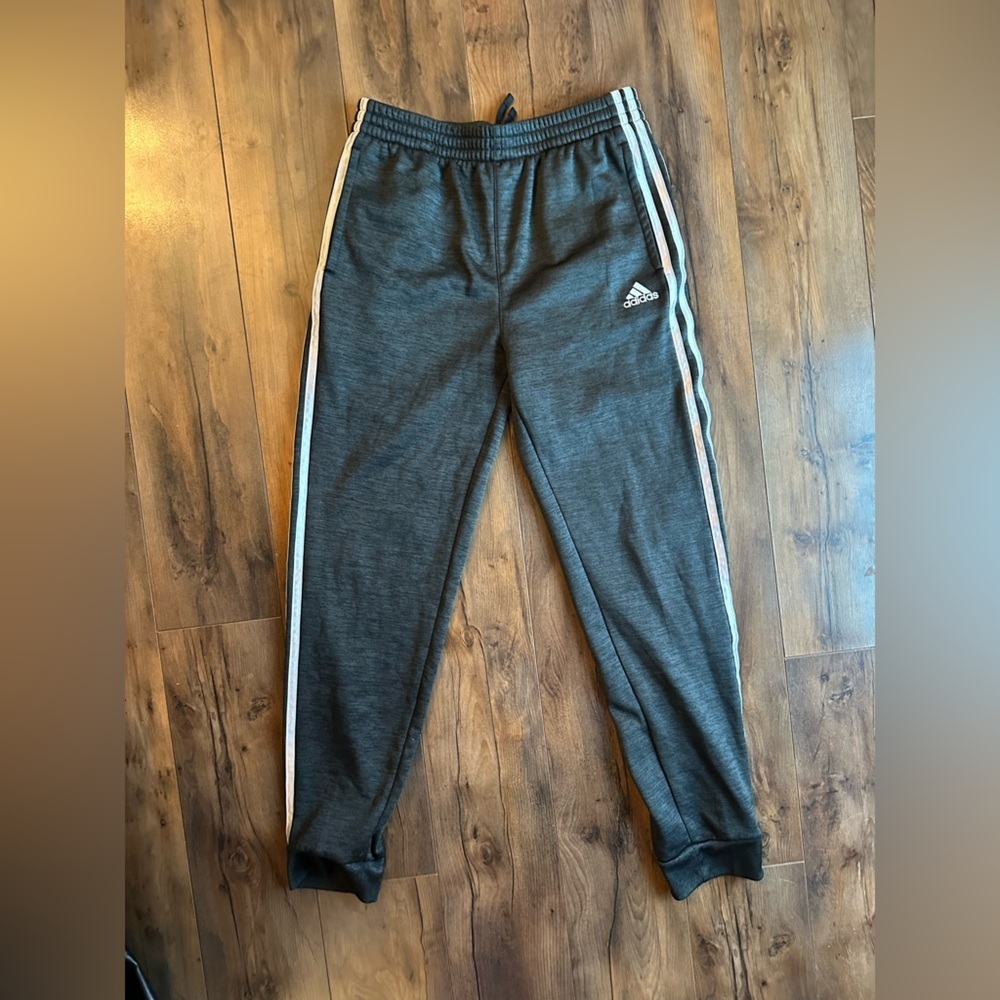 Adidas Youth Gray Jogger Sweatpants White Stripe Athletic Pants Size XL - Picture 2 of 4